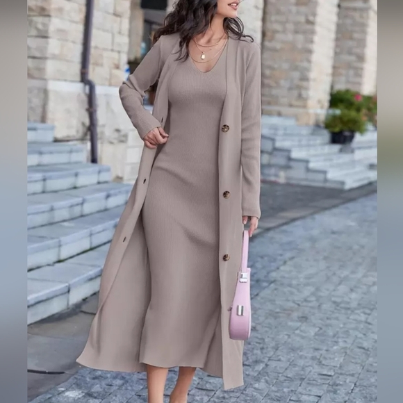 Modelyn Solid Sleeveless Sweater Dress & Button Front Cardigan 2 Piece Set - Picture 1 of 13